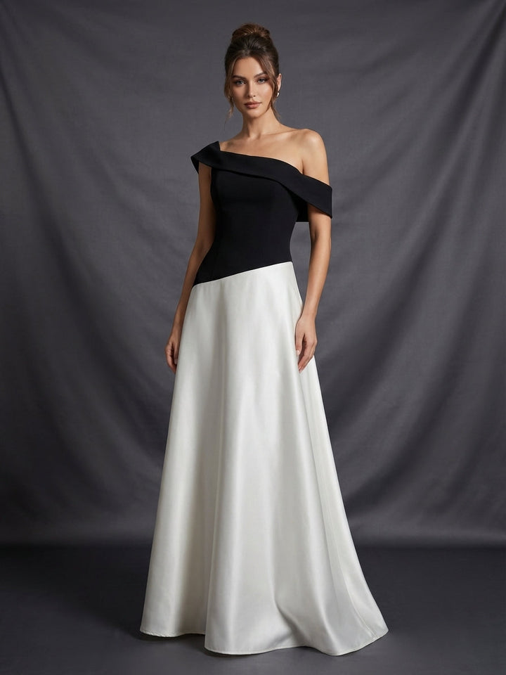 one-shoulder contrast satin maxi dress – MONO