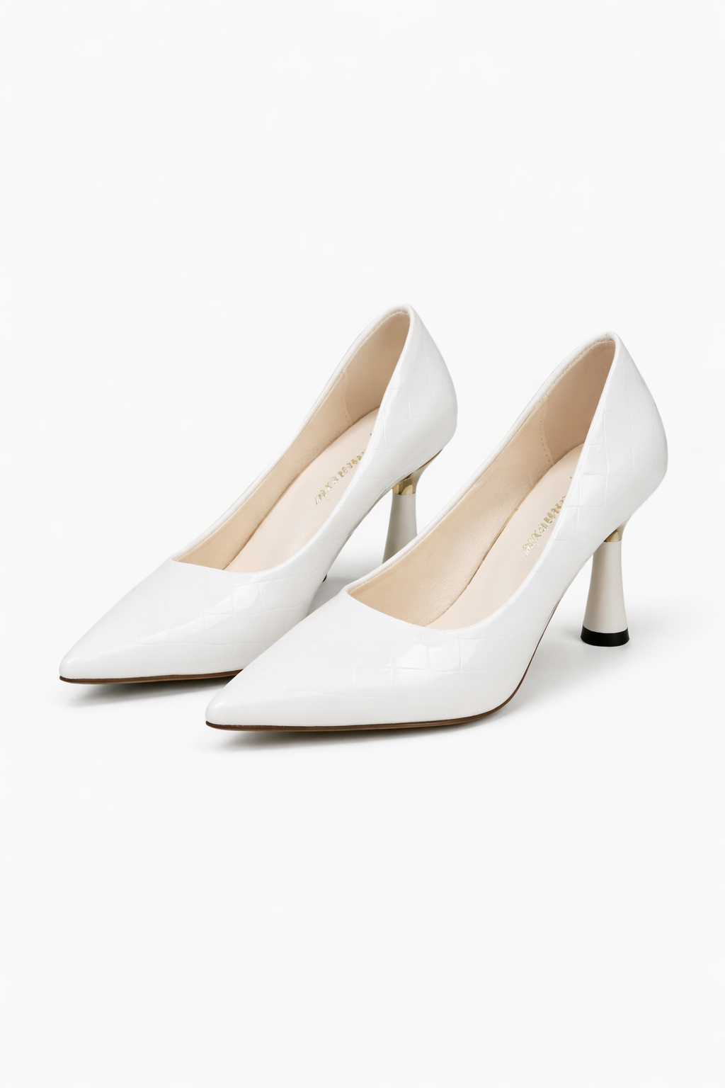 pointed toe patent leather heels with sculpted metallic heel – ICON