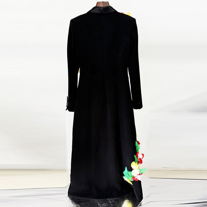long-sleeve blazer coat with feather floral embellishments – FLORÉA