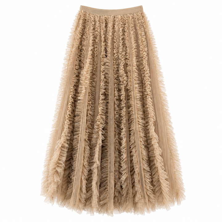 Beige Ruffled Tulle Maxi Skirt – AURÉLIA