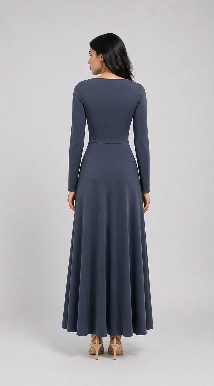 Burgundy Draped Knot Maxi Dress-VELORA