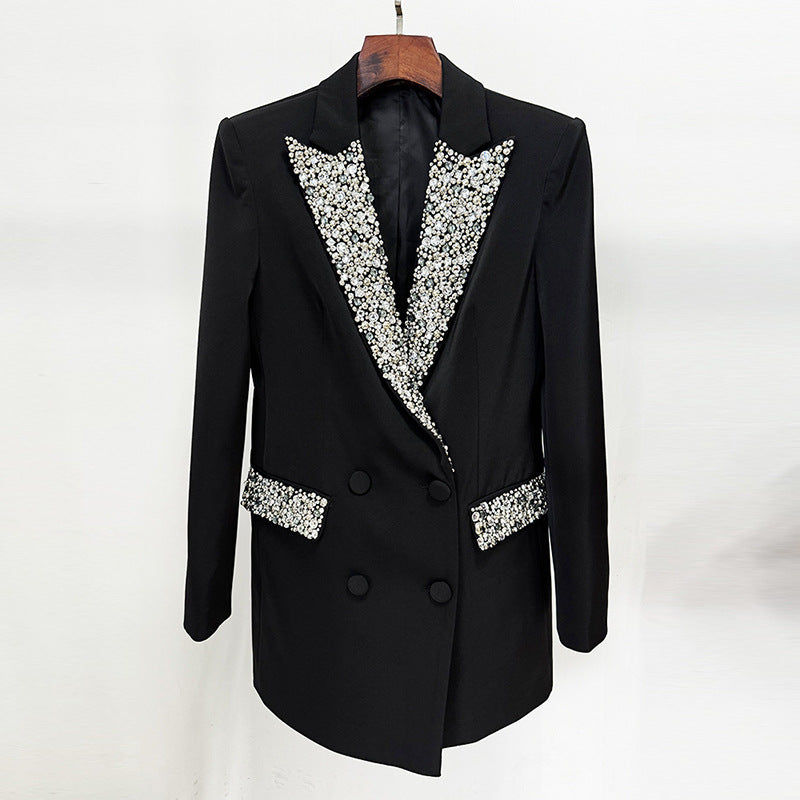 long sleeve blazer mini dress with crystal embellished lapel – GLAM