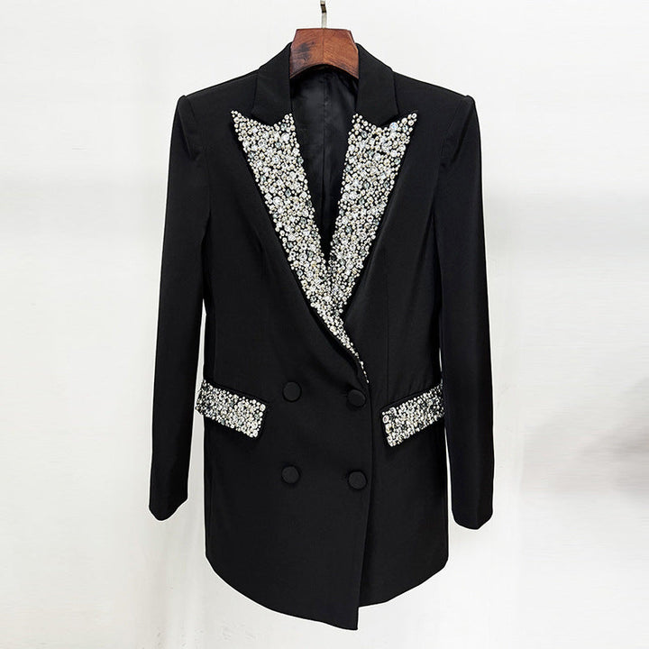 long sleeve blazer mini dress with crystal embellished lapel – GLAM