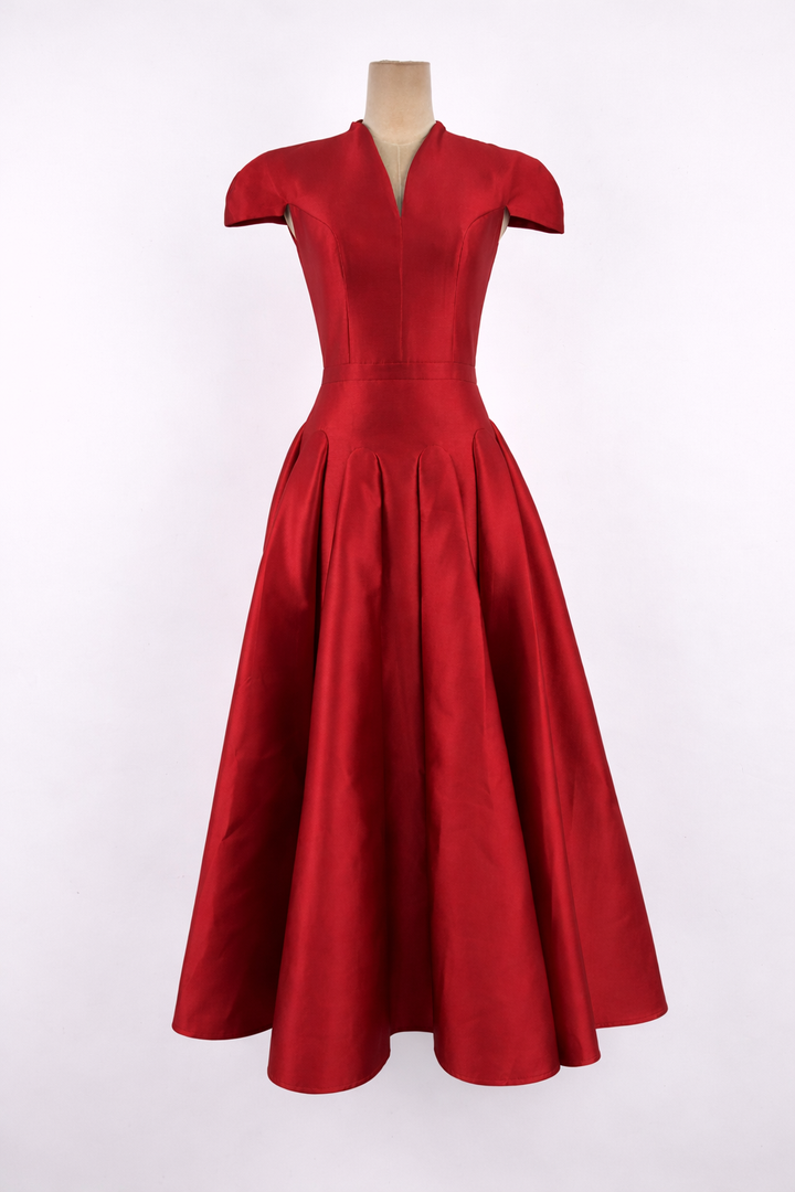 cap sleeve structured midi dress with pleated skirt – RUBY