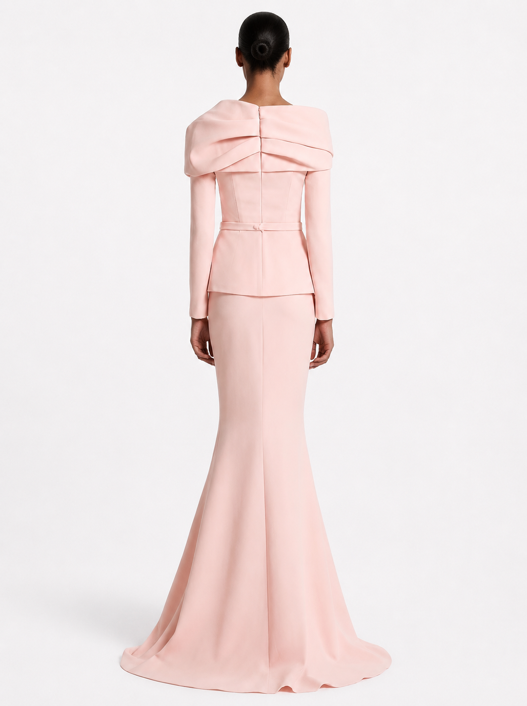 off-shoulder draped gown with peplum waist – SERENL