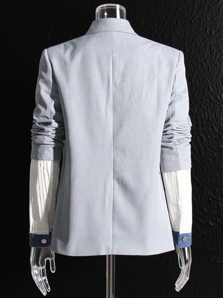 contrast trim blazer with textured sleeve detail – SKY