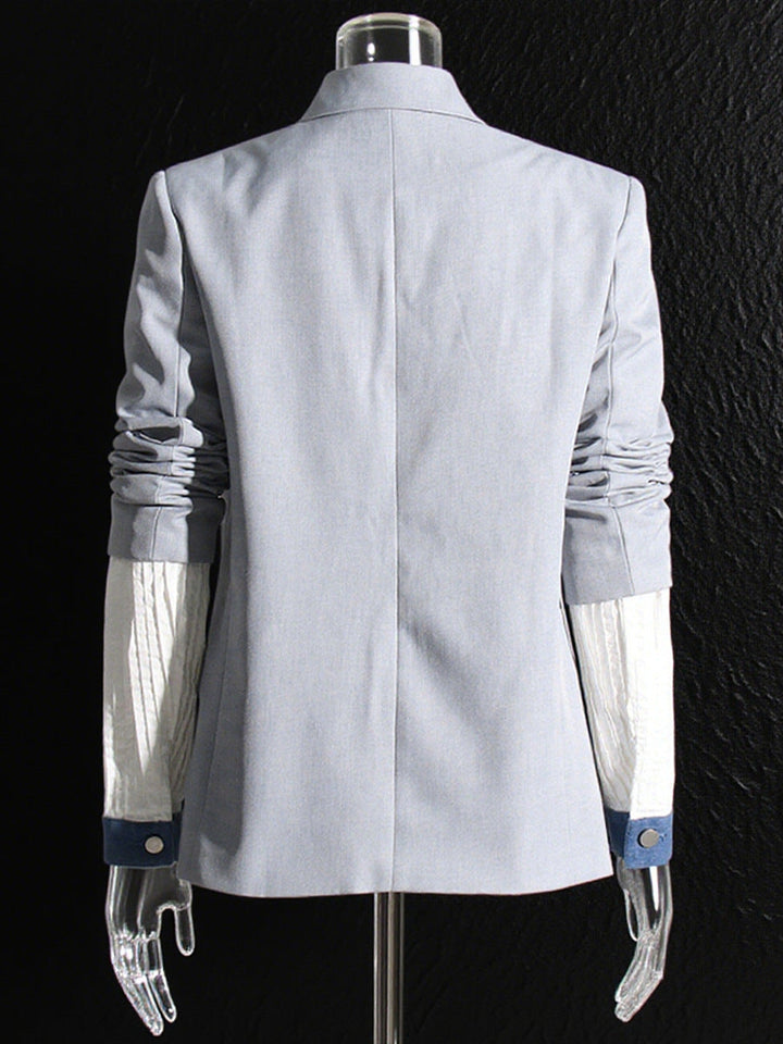 contrast trim blazer with textured sleeve detail – SKY