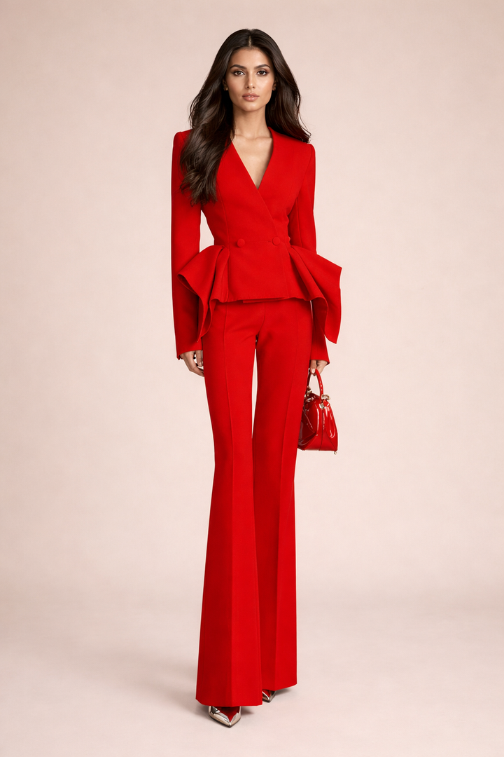 Structured blazer pants set with sculpted peplum – Flerp