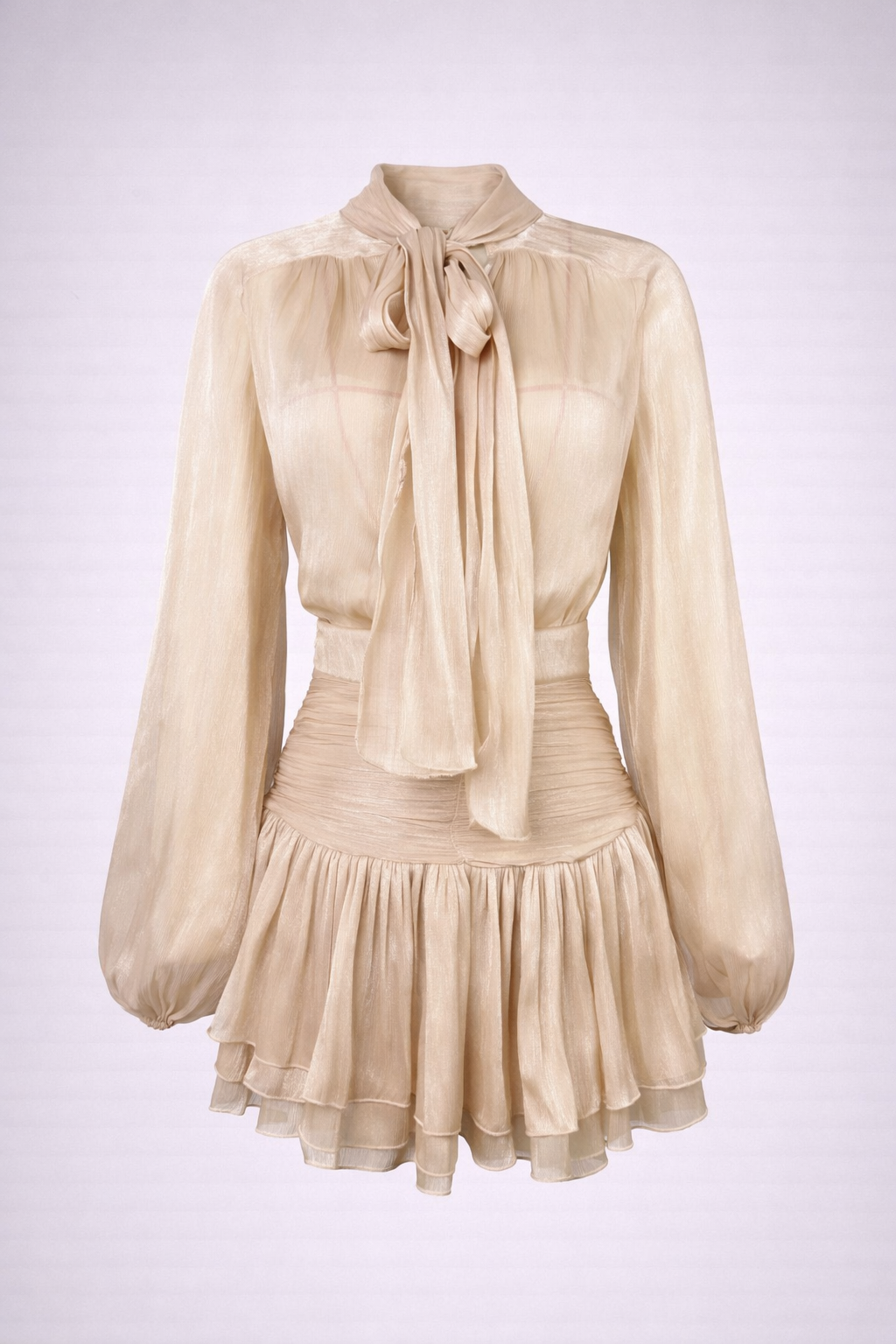 Elegant Green Sheer Bow Mini Dress-RENAL