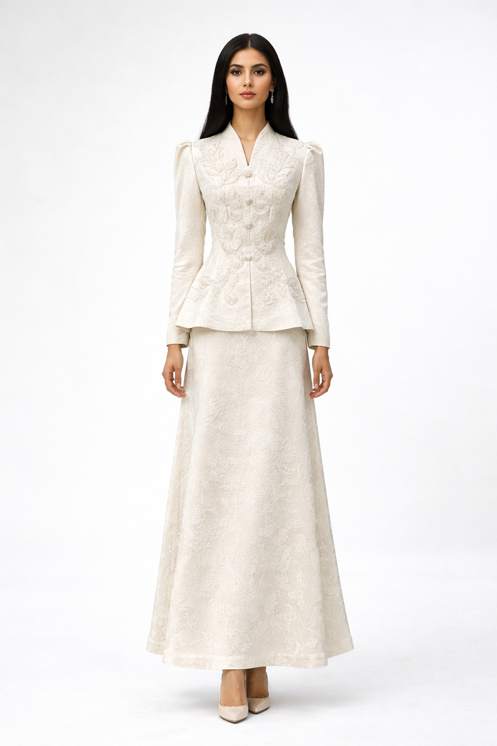 long sleeve embroidered peplum jacket dress set – AURELIA