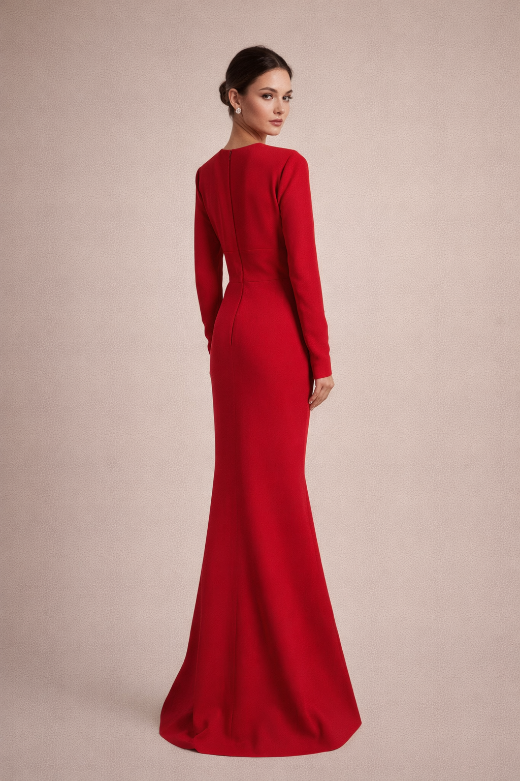 long sleeve V-neck gown with double bow detail – WALID