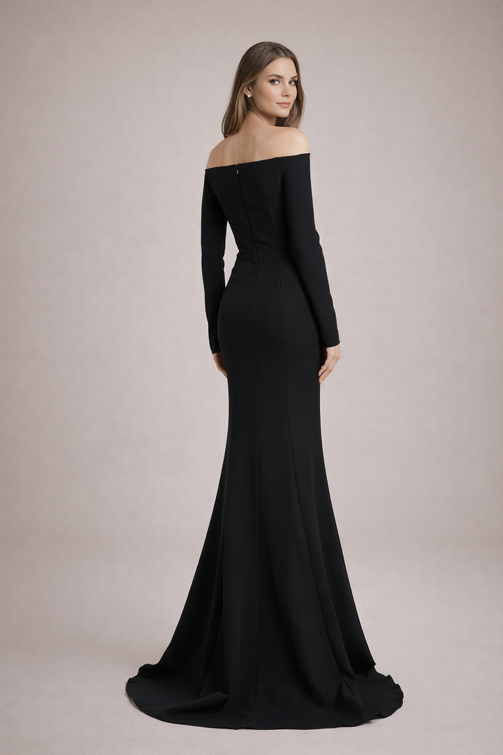 off-shoulder mermaid gown with floral appliqué – ATF