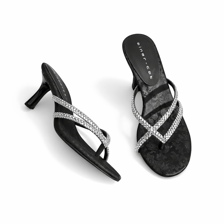 rhinestone strap heeled sandals with jacquard base – SAGE