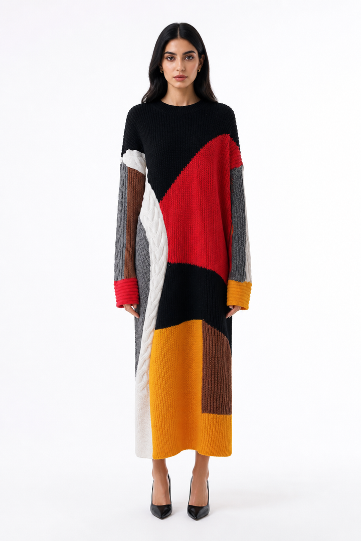 Colorblock Oversized Knit Midi Dress – VIRELLE