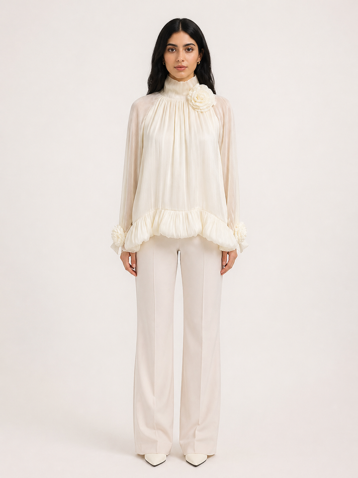 Ivory Pleated Ruffle Blouse – FLORÉA