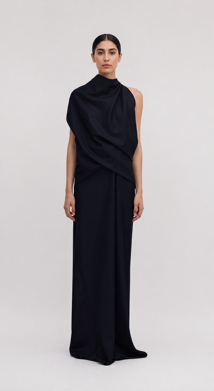 One-Shoulder Draped Maxi Dress - NOXIA