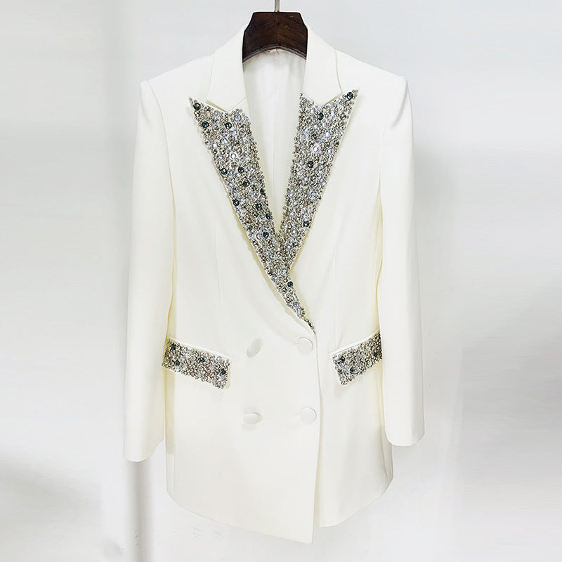 long sleeve blazer mini dress with crystal embellished lapel – GLAM