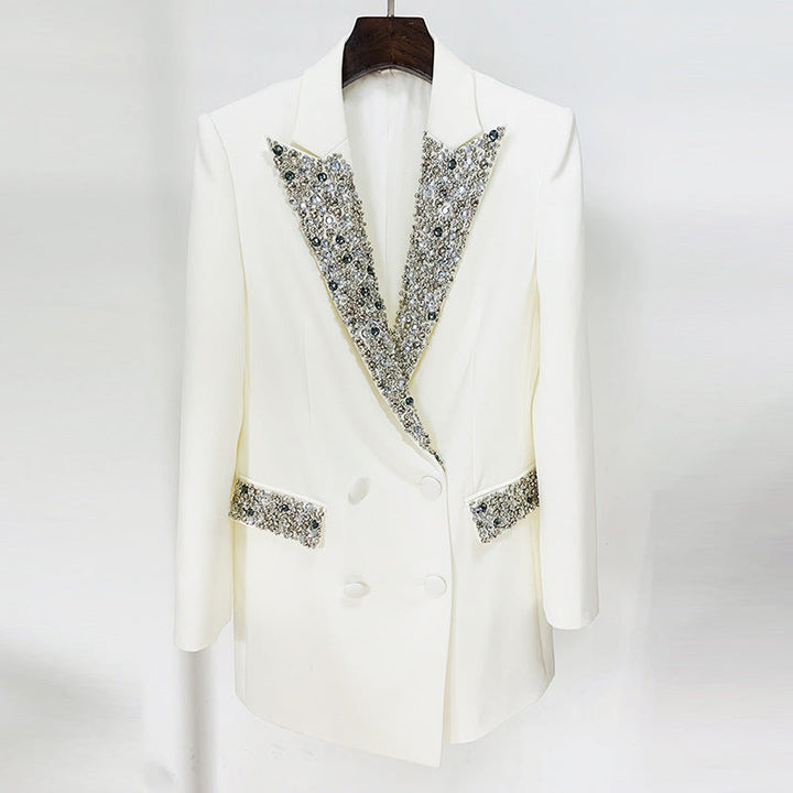 long sleeve blazer mini dress with crystal embellished lapel – GLAM