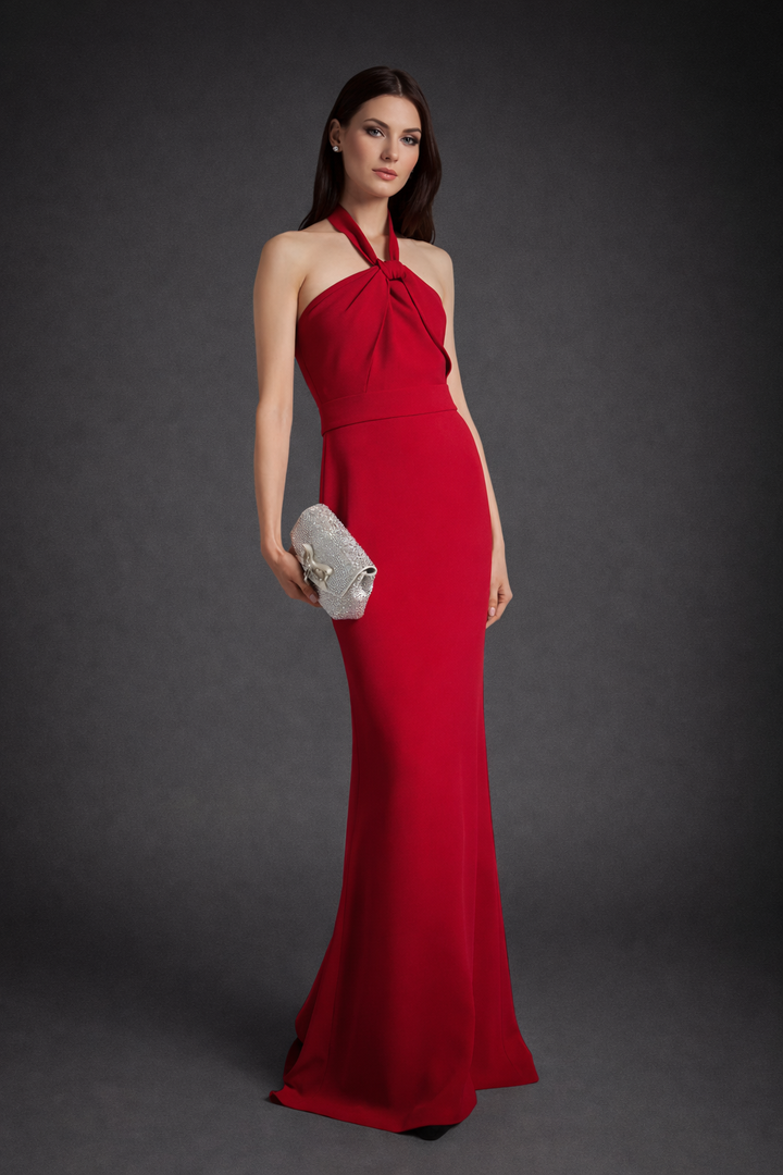 halter twist-neck column gown – SERENA