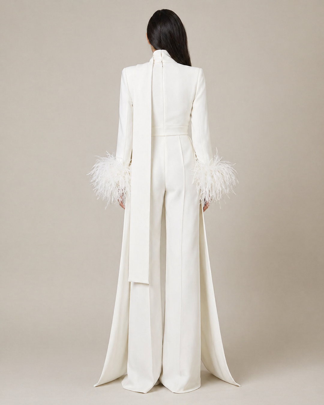 Black Feather Cuff Cape Jumpsuit – NOIRÉLLE