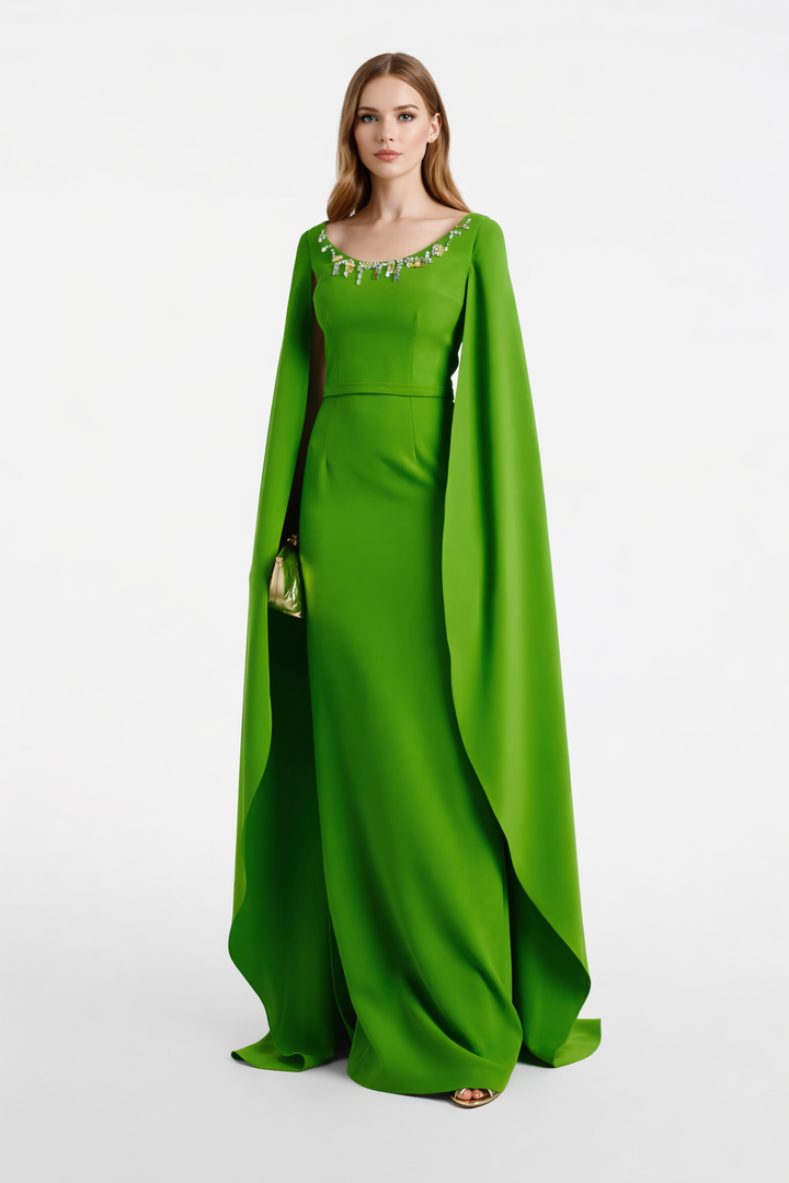 cape sleeve column gown with crystal neckline – LAVENDER