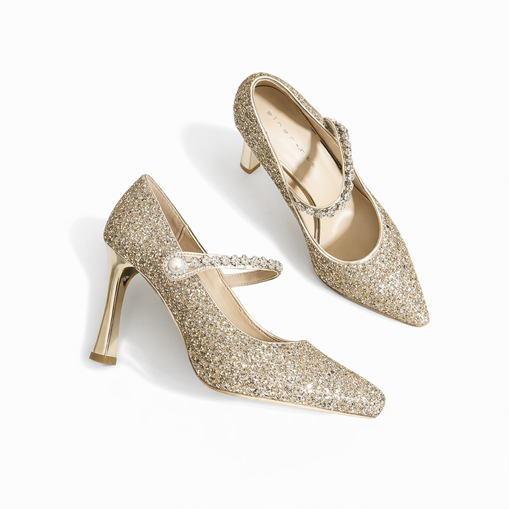 glitter mary jane stiletto pump with pearl detail – LUMIÈRE