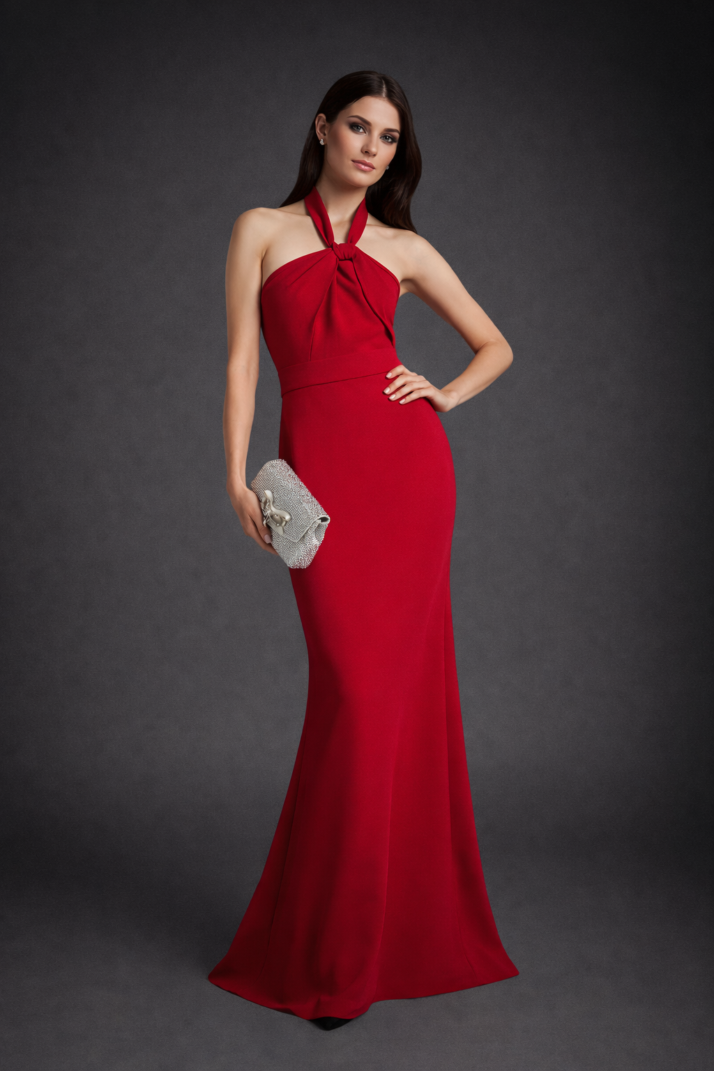 halter twist-neck column gown – SERENA