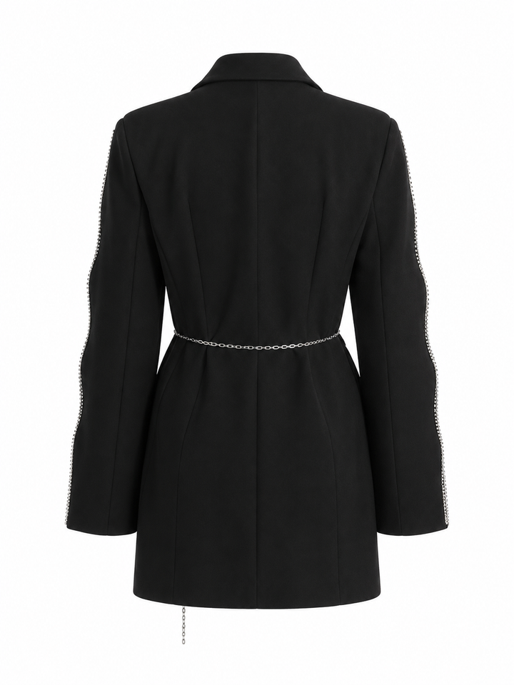 Black Chain Belt Blazer Dress - Elegant