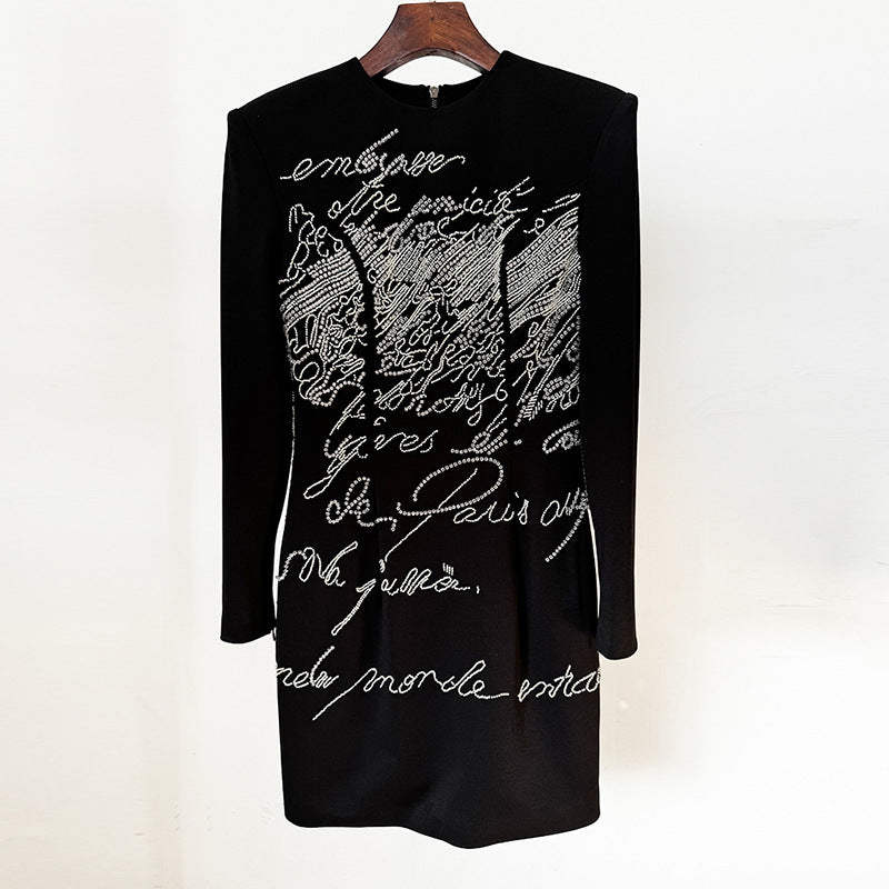 long sleeve mini dress with handwritten crystal detailing – SCRIPT