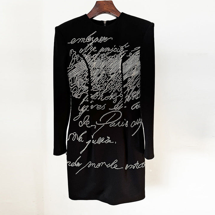 long sleeve mini dress with handwritten crystal detailing – SCRIPT