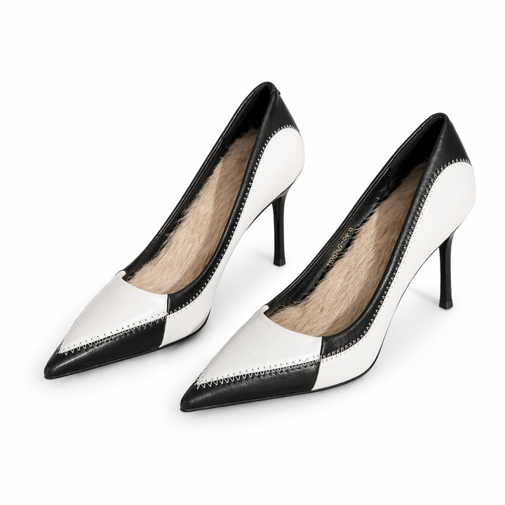 Chic Black & White Pointed-Toe Stiletto Heels-DESERT
