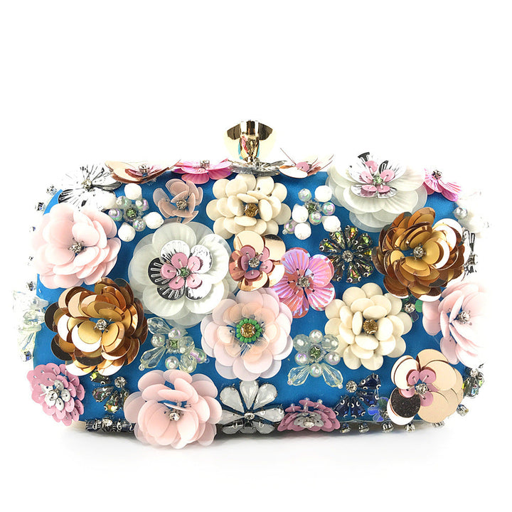 Floral Embellished Box Clutch with Gold Accents - Hilu