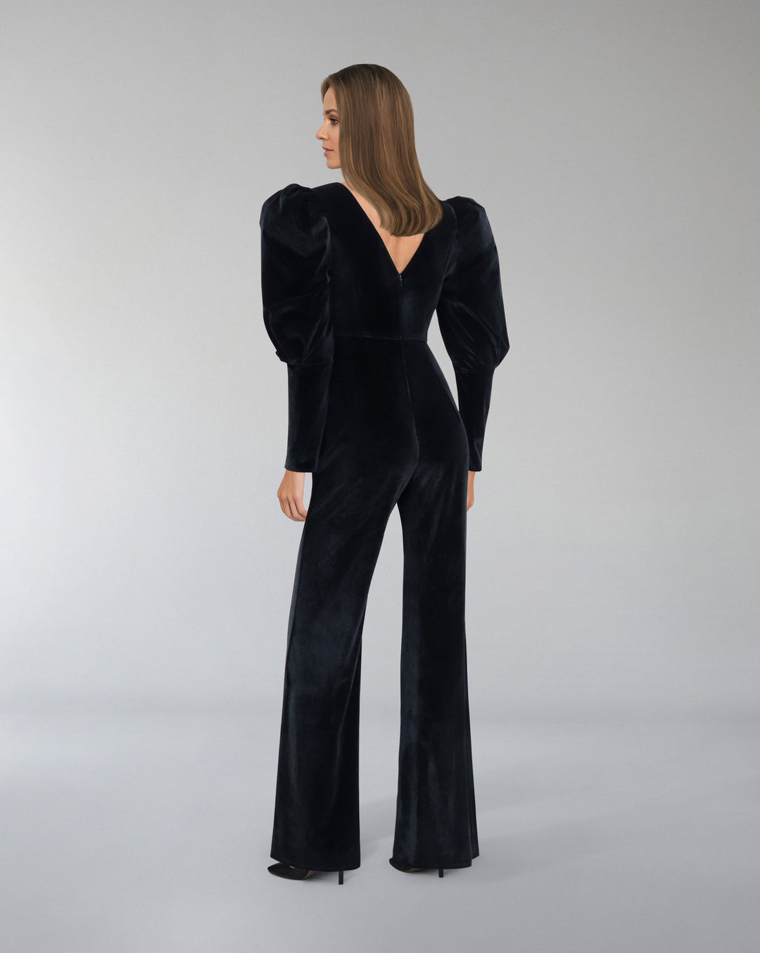 ODD-Beaded velvet Jumpsuit with V neckline-Merry