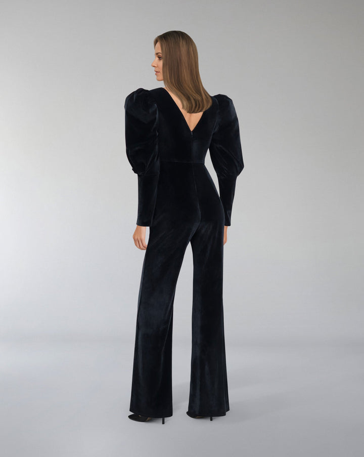ODD-Beaded velvet Jumpsuit with V neckline-Merry