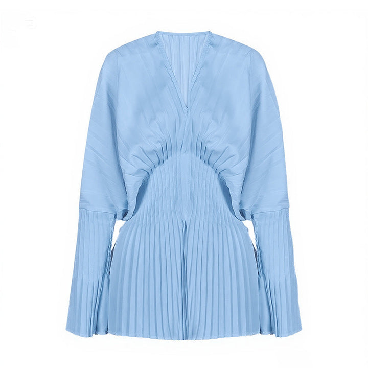 Pleated Waist V-Neck Long Sleeve Blouse – AZUREA