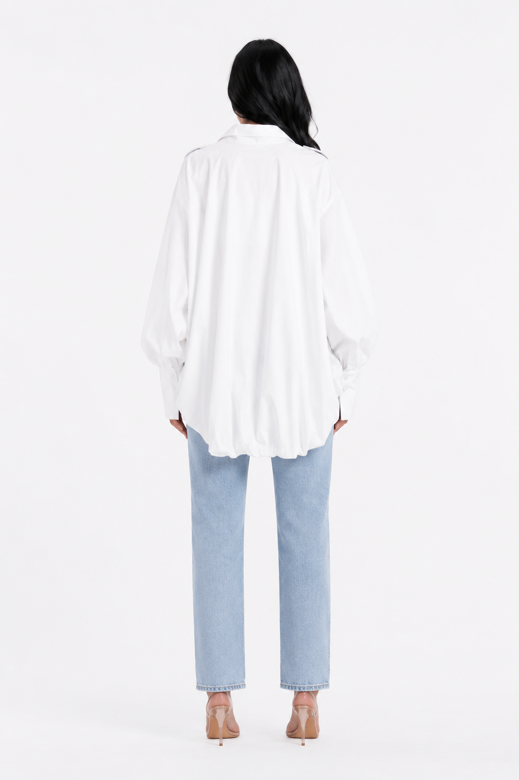 long-sleeve cropped blouse with ruched hem - Fenok