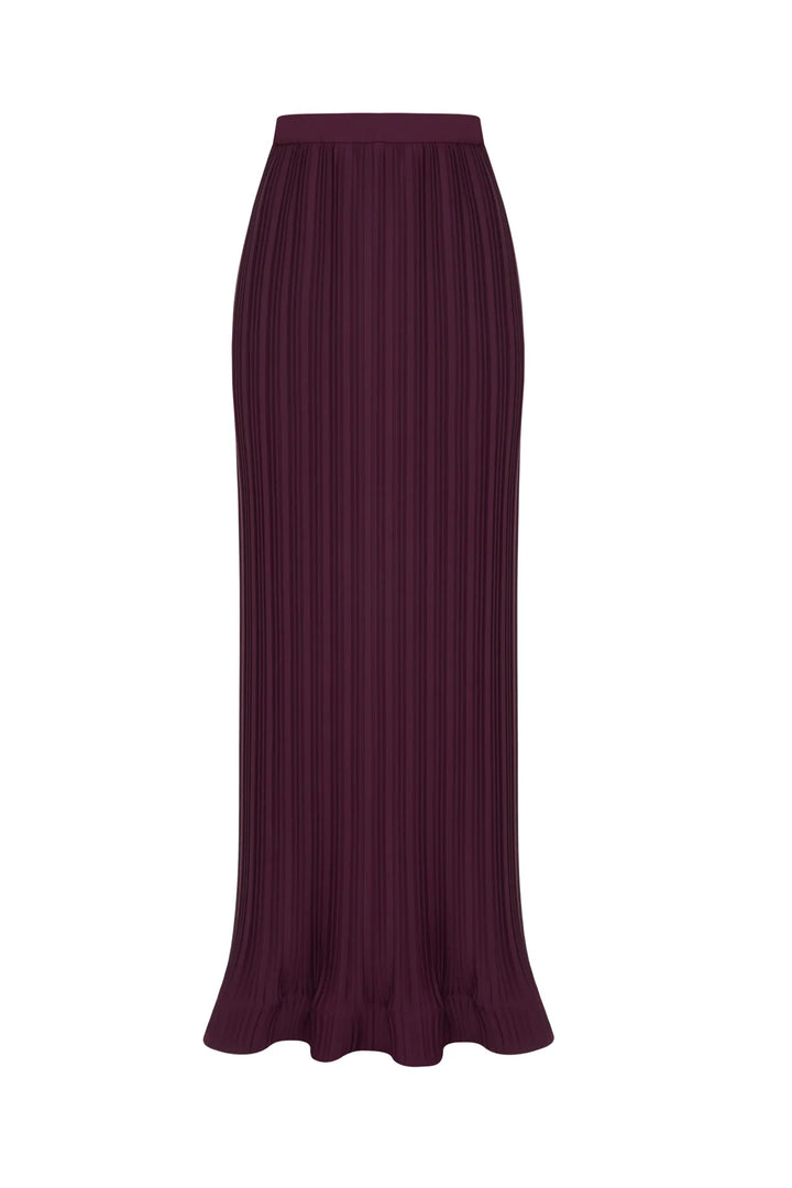 Pleated flared-sleeve top and maxi skirt set with waist belt – Rosiny
