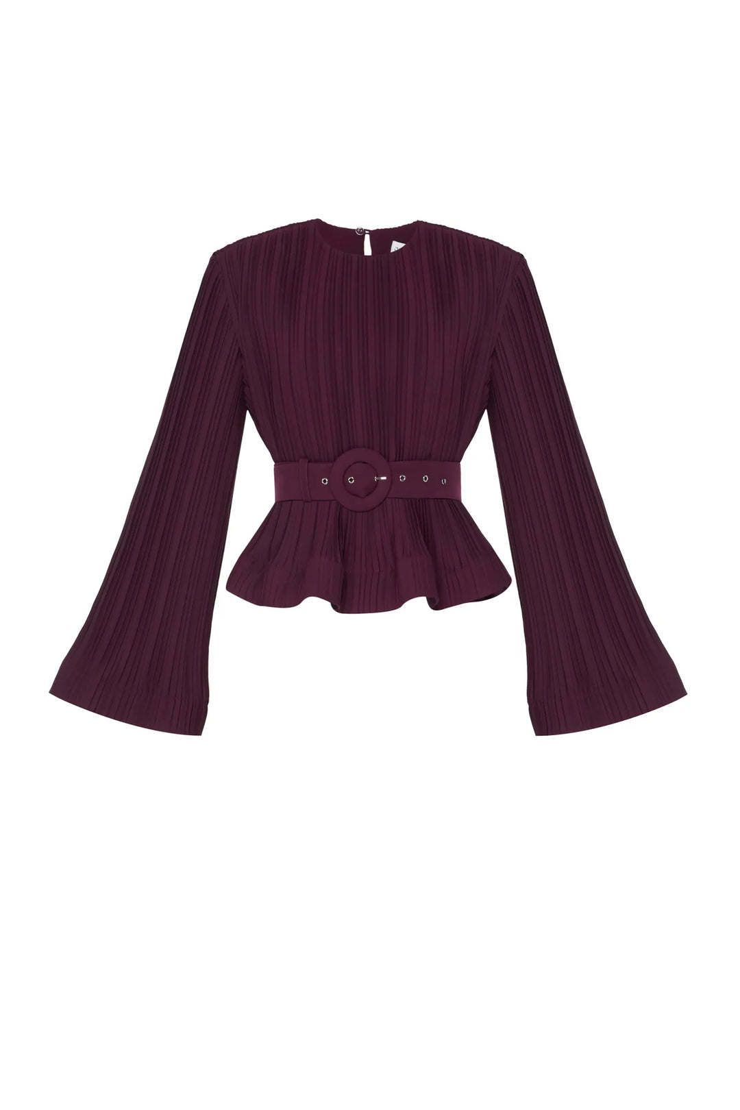 Pleated flared-sleeve top and maxi skirt set with waist belt – Rosiny