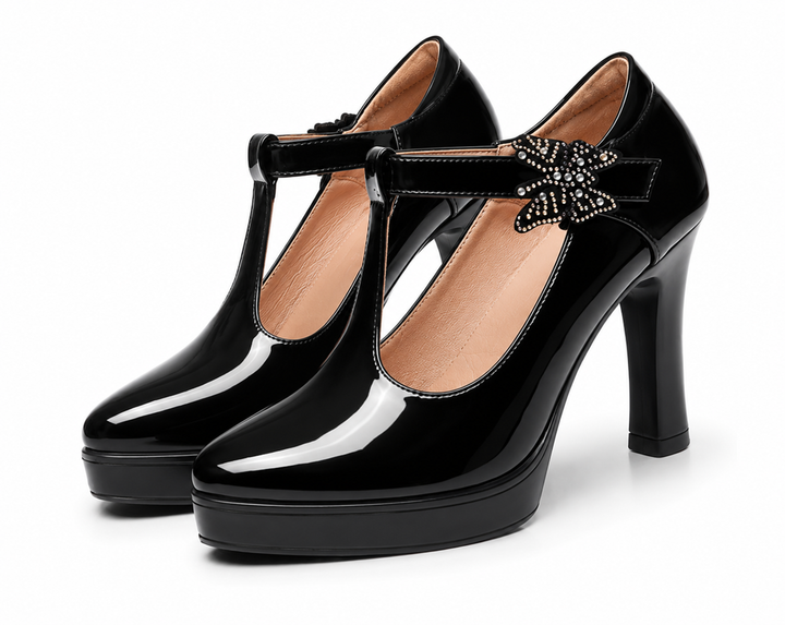 Patent Leather T-Strap Platform Heels – RUBYÉLLE