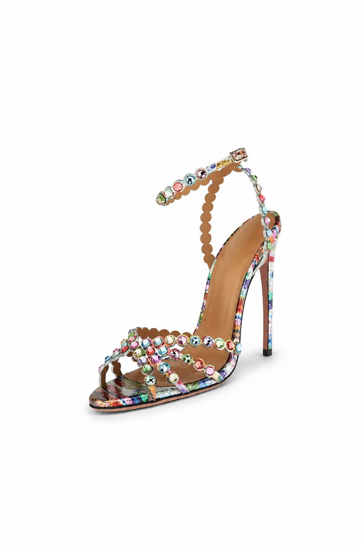 Rainbow Crystal Ankle Strap Heels – Glamour