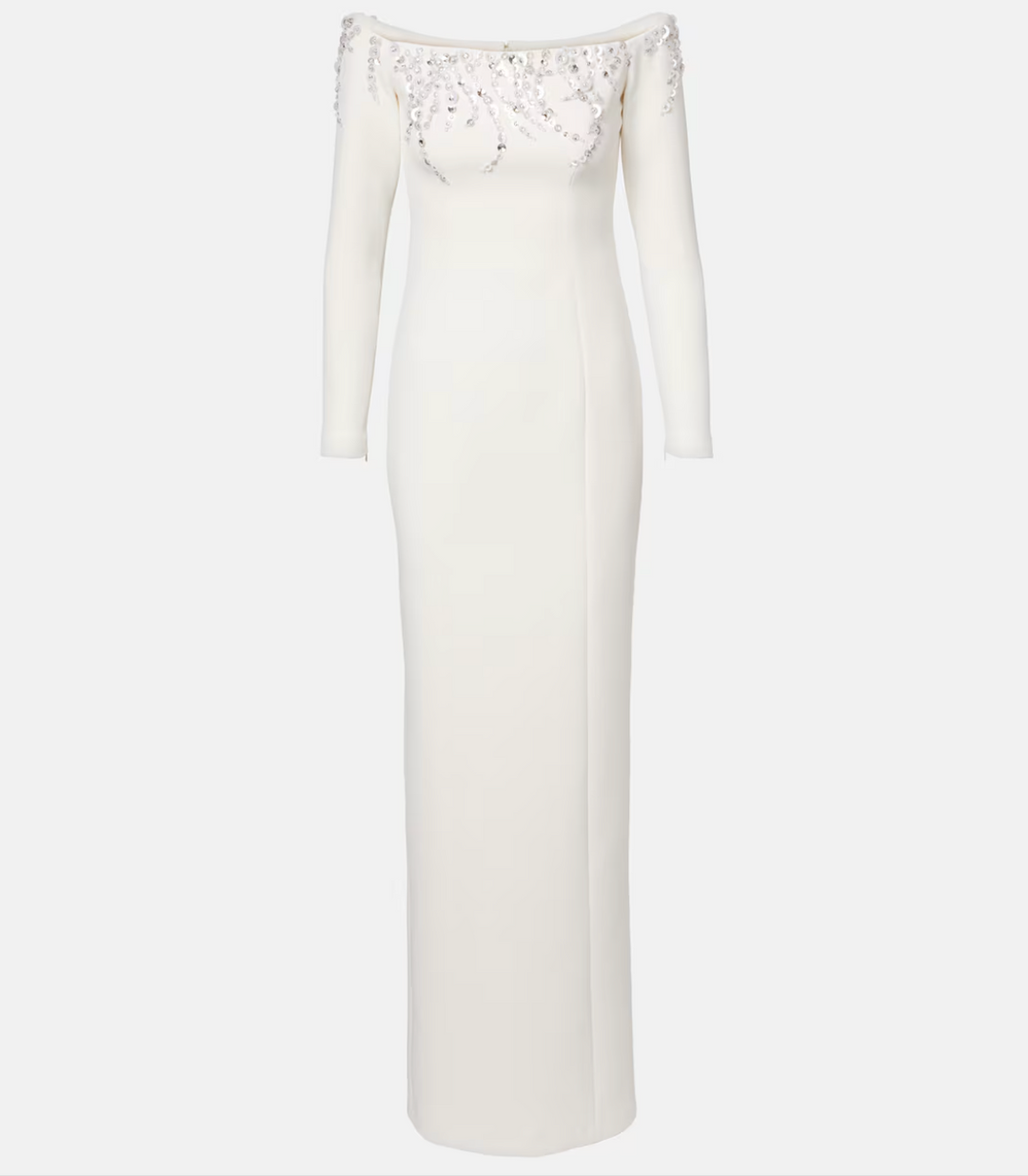 off-shoulder column gown with crystal embellished neckline – ALTHEA