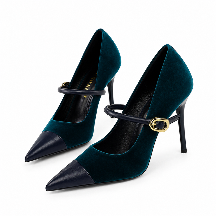 Velvet Pointed Toe Mary Jane Heels – RUBINA