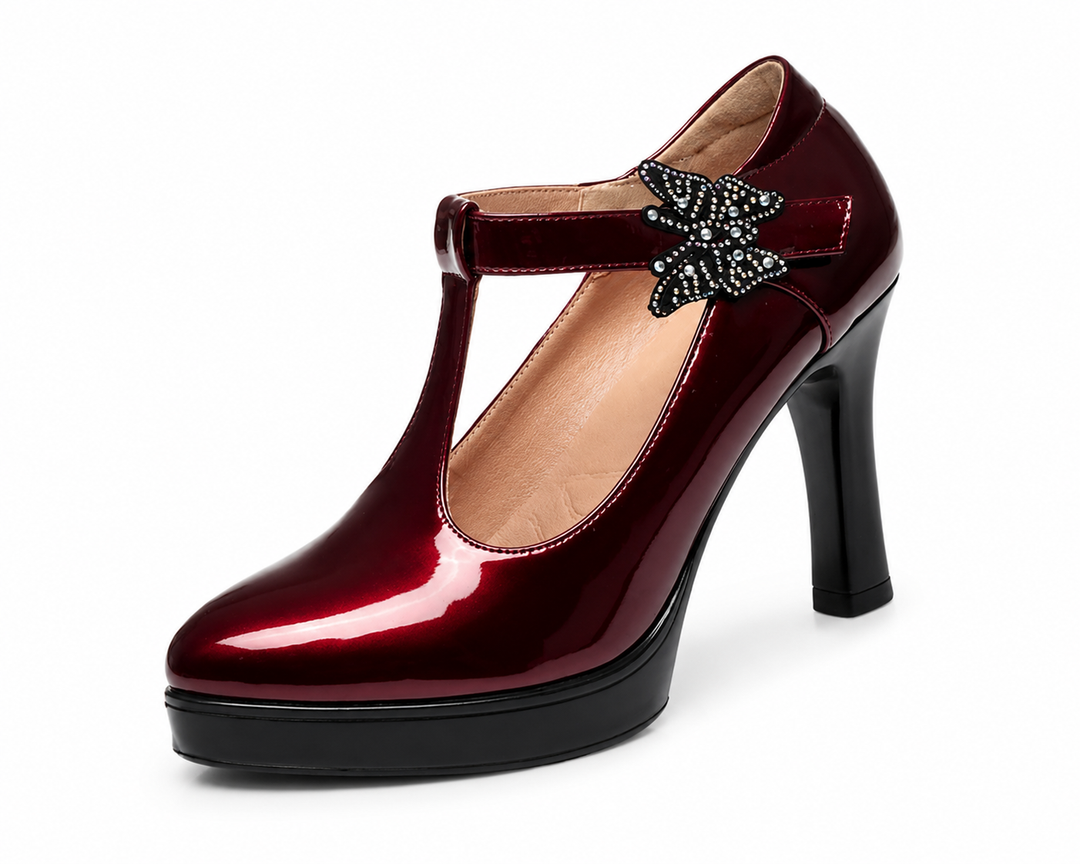 Patent Leather T-Strap Platform Heels – RUBYÉLLE