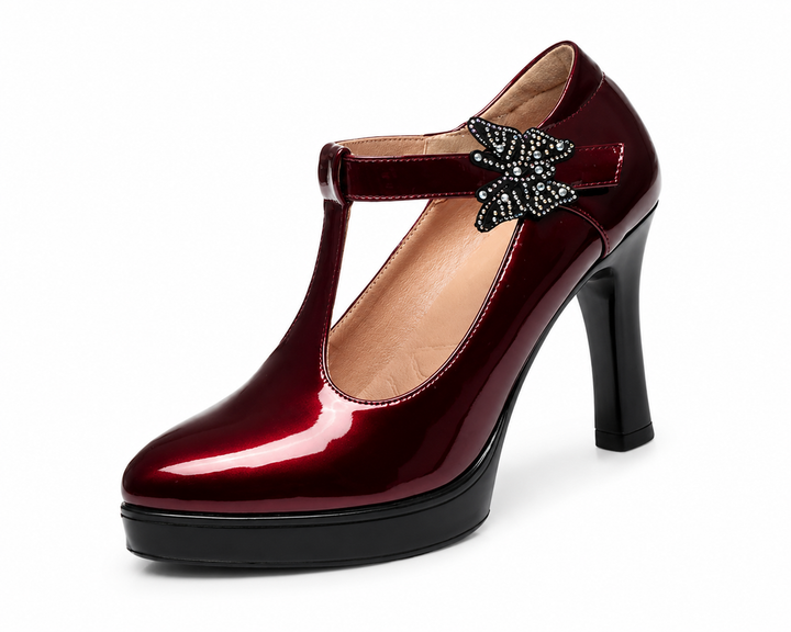 Patent Leather T-Strap Platform Heels – RUBYÉLLE