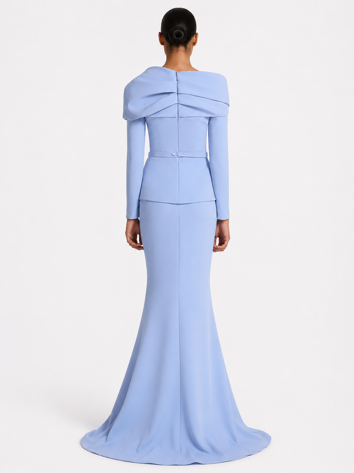off-shoulder draped gown with peplum waist – SERENL