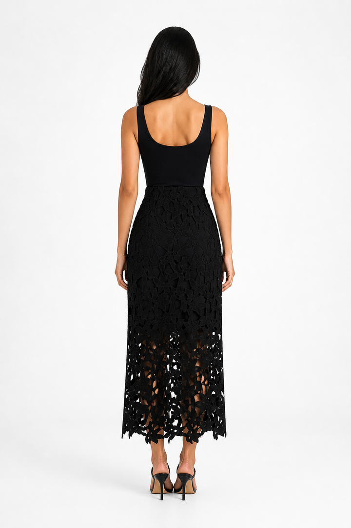 Floral Cutout Lace Midi Skirt – BLOOM