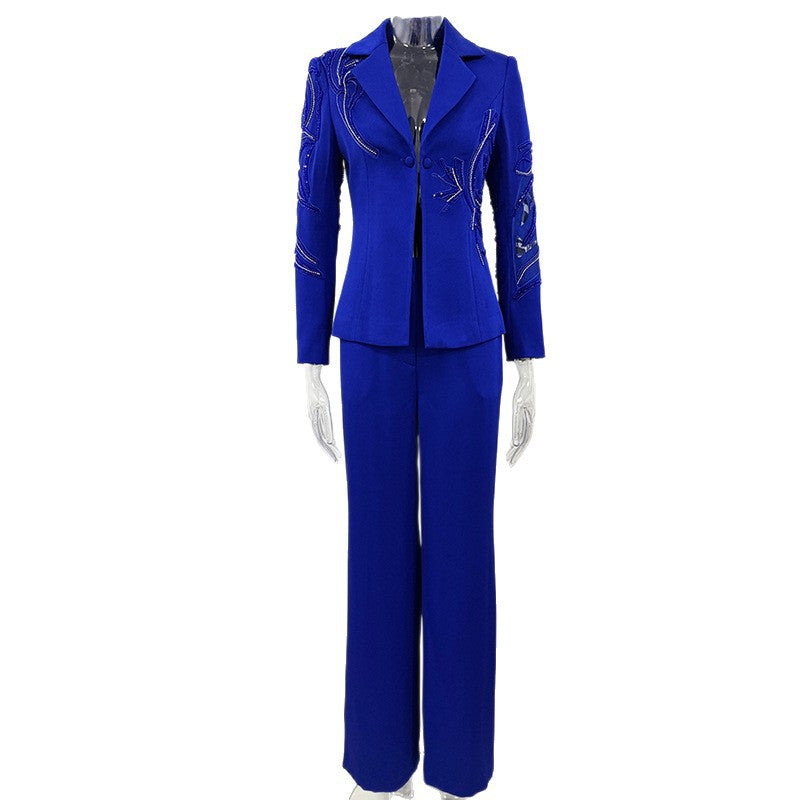 tailored blazer and wide-leg pants set with embellished sleeves – AZURÉ