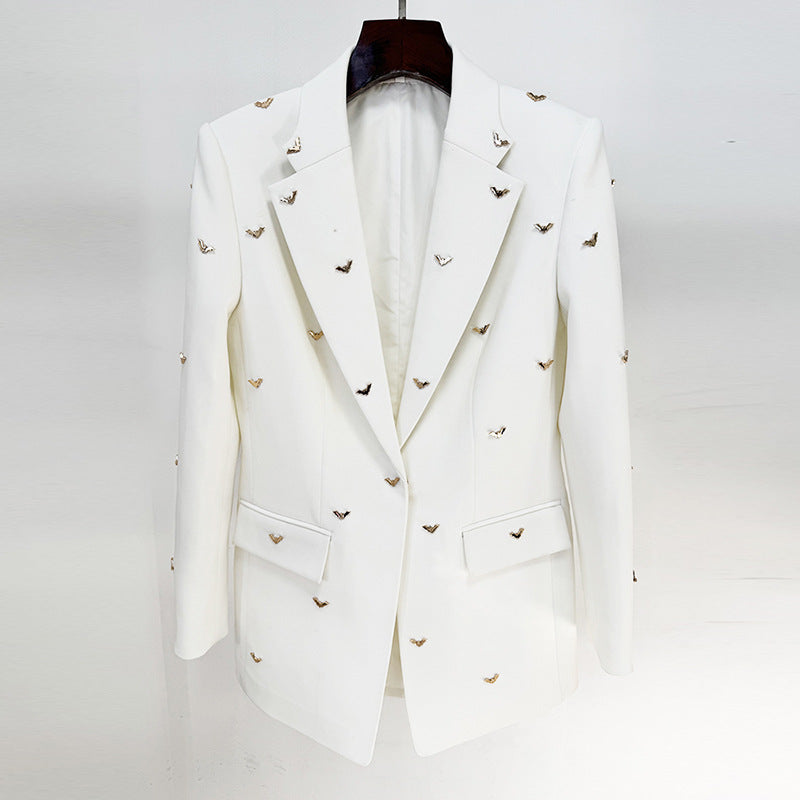 tailored blazer with metallic butterfly embellishments – IVORY