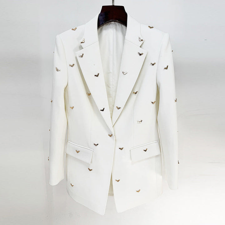 tailored blazer with metallic butterfly embellishments – IVORY