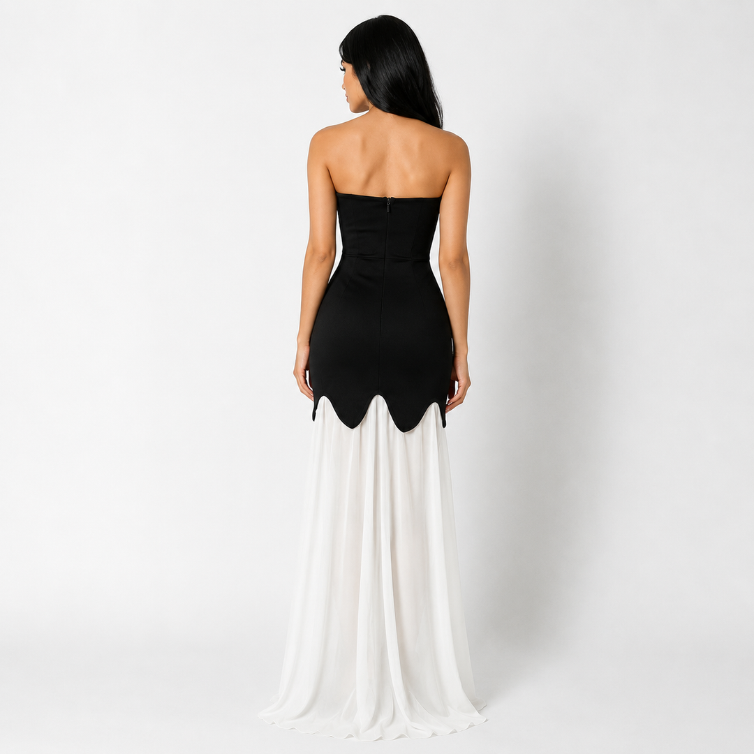 Strapless Contrast Mermaid Maxi Dress - Elegance